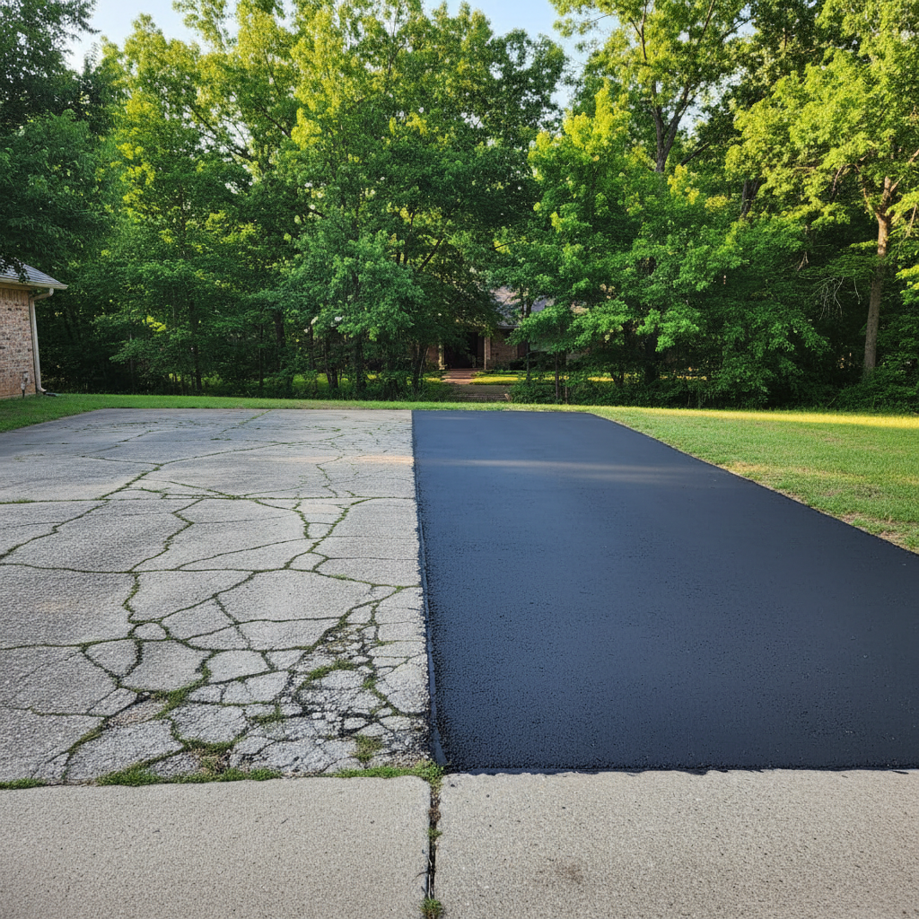 Completed asphalt repair work at a residential property in Temple, TX