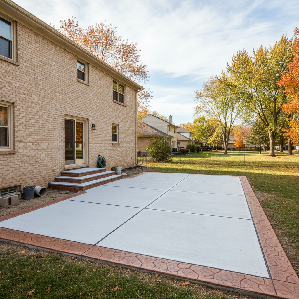 Completed concrete patios work at a residential property in Waukegan, IL