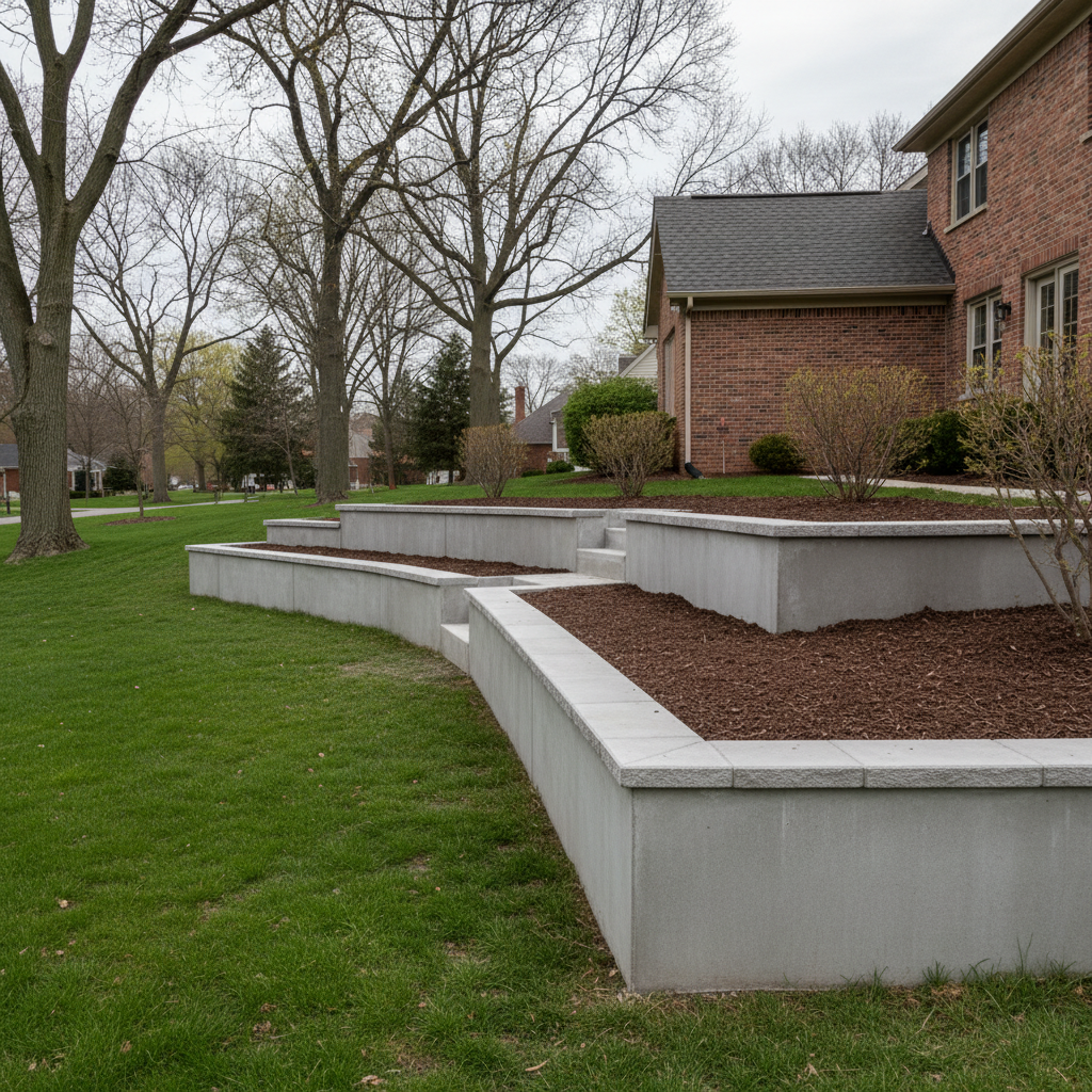 Completed concrete retaining walls work at a residential property in Cicero, IL