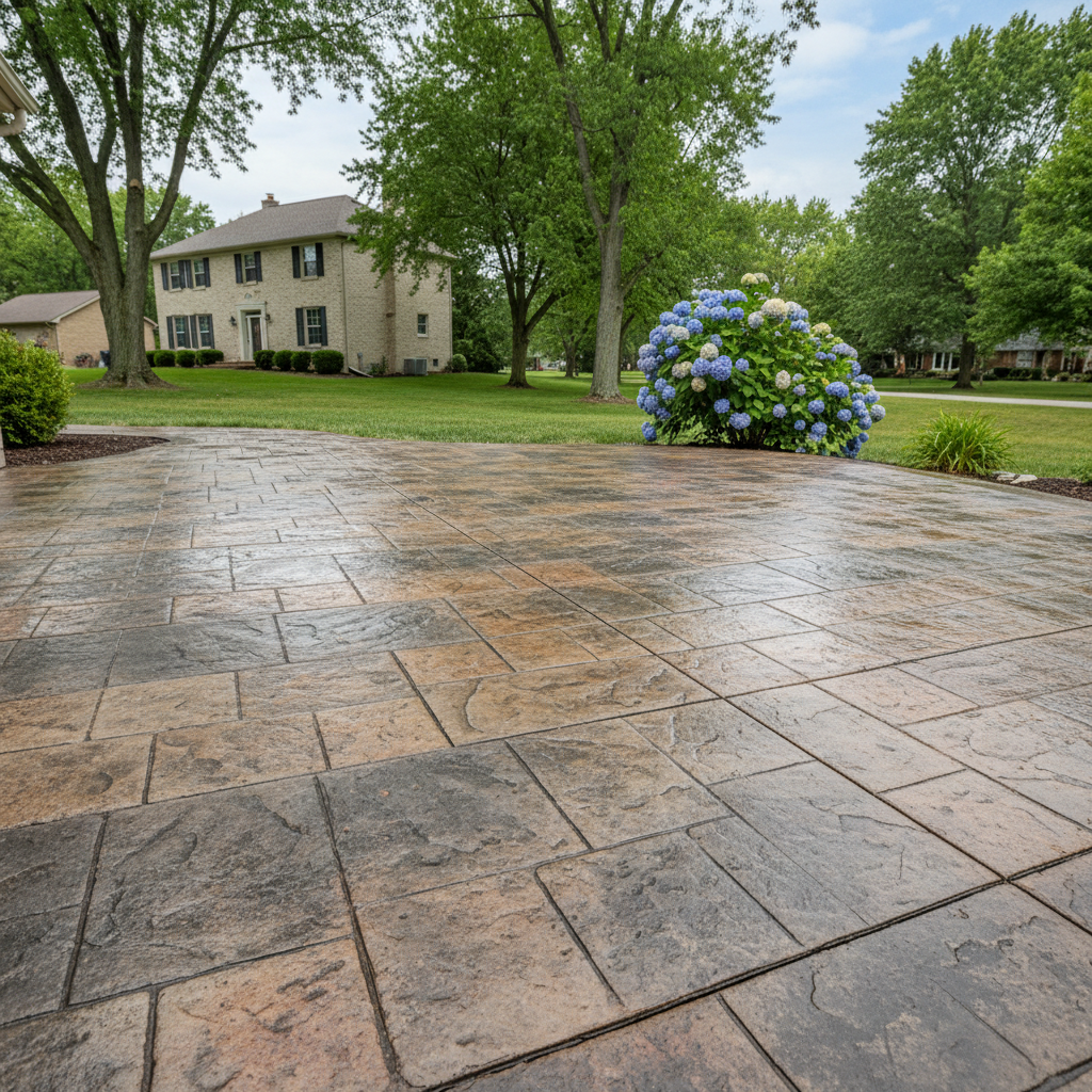 Completed stamped concrete work at a residential property in Schaumburg, IL