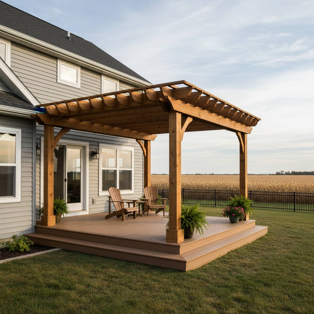Completed pergola construction work at a residential property in Fremont, NE