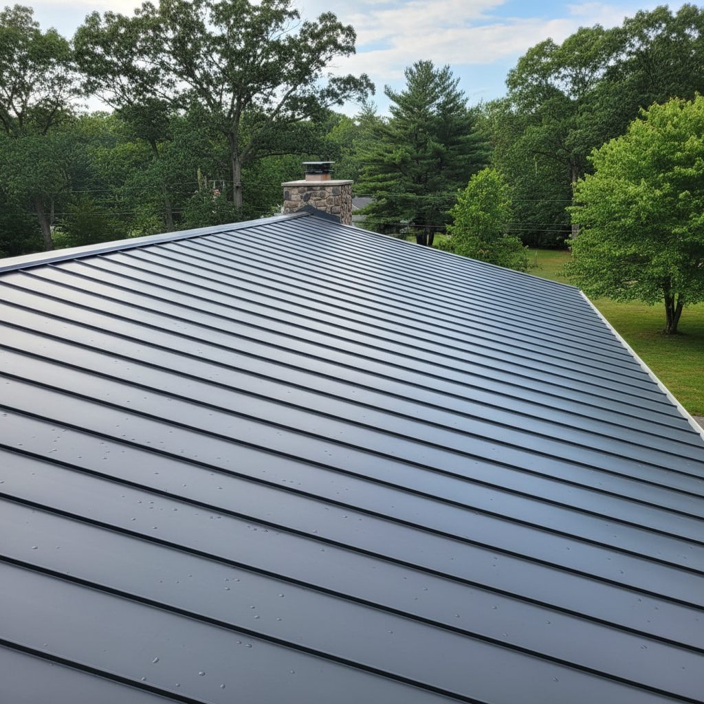 Completed metal roofing work at a residential property in North Kingstown, RI