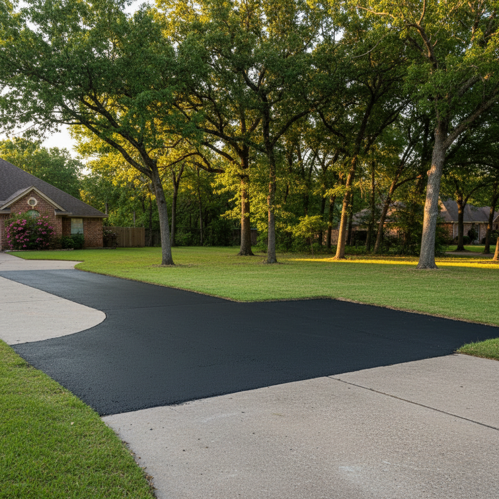Completed asphalt repair work at a residential property in Irving, TX