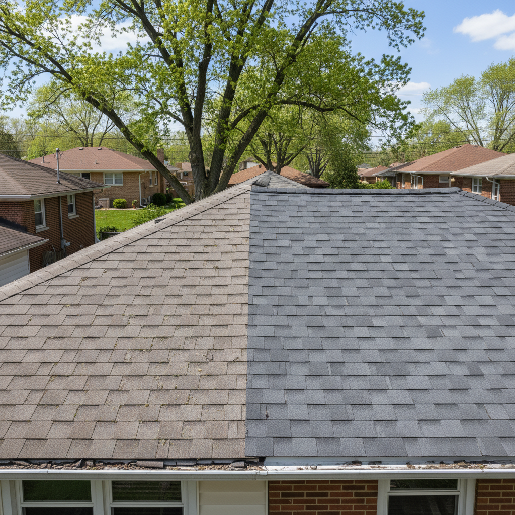 Completed roof replacement work at a residential property in Skokie, IL