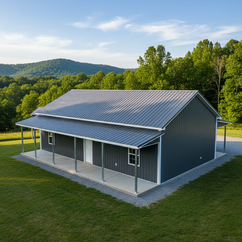 Completed metal post frame construction work at a residential property in Asheville, TN