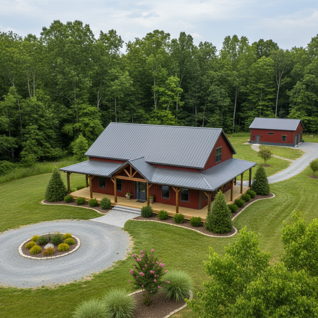 Completed metal barndominiums work at a residential property in Kingsport, TN