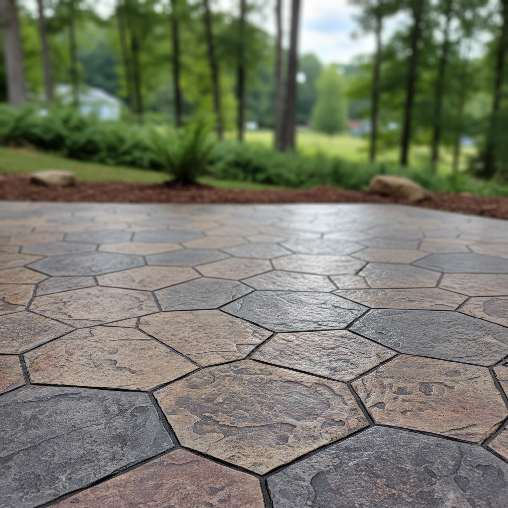Completed decorative concrete work at a residential property in Cedar Grove, WV