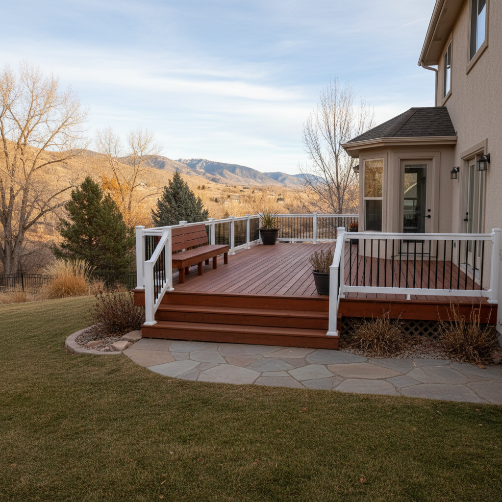 Completed deck construction work at a residential property in Kaysville, UT