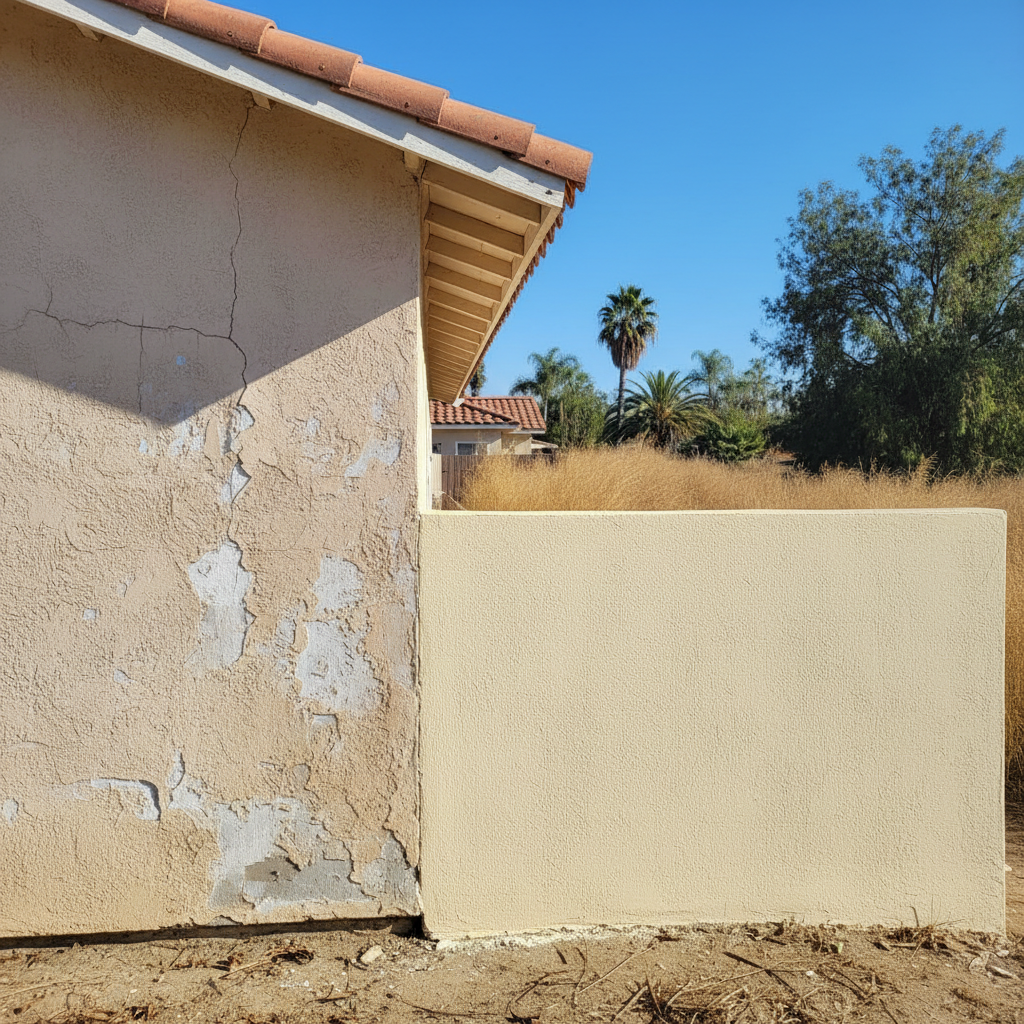 Completed stucco replacement work at a residential property in Anaheim, CA
