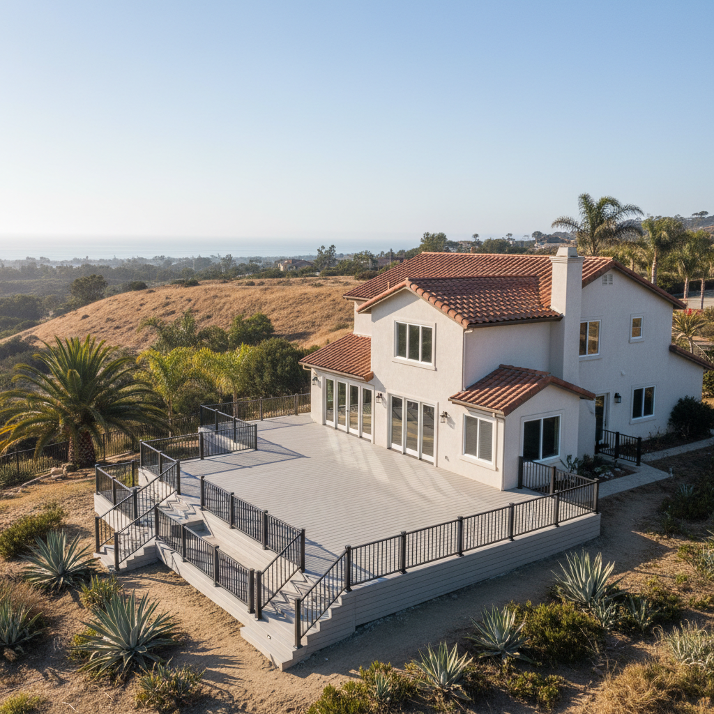 Completed composite decks work at a residential property in Oceanside, CA