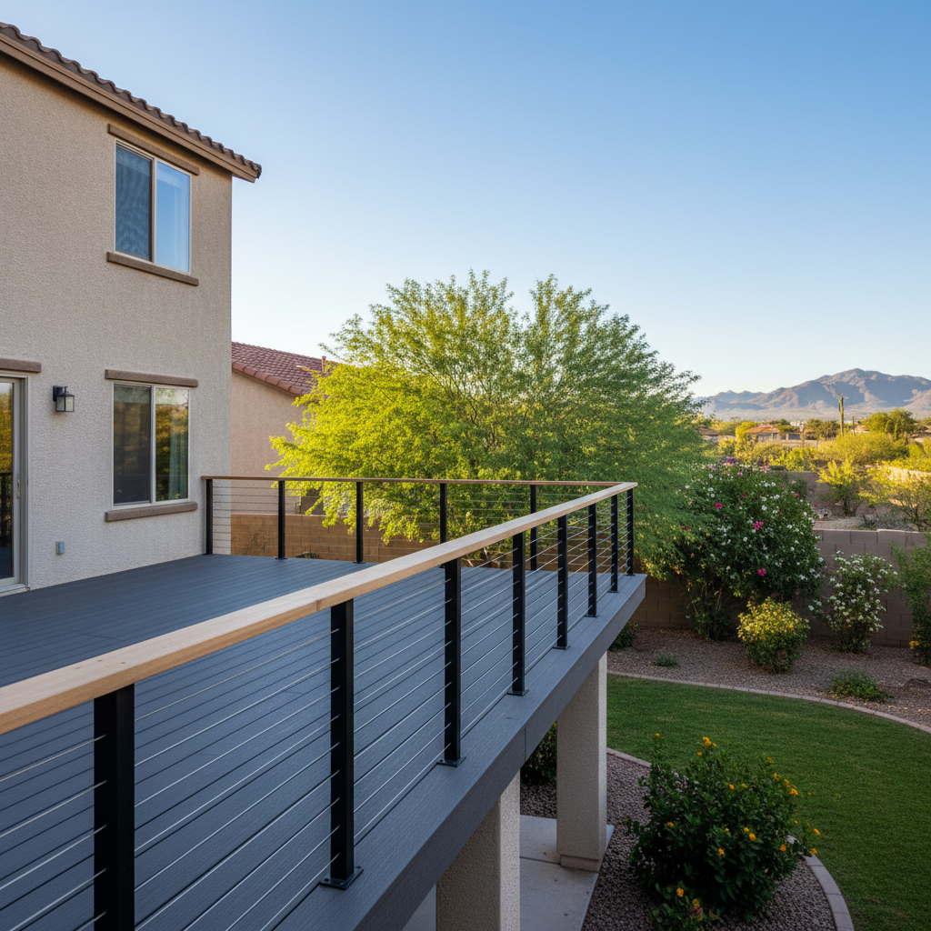 Completed deck railing installation work at a residential property in Peoria, AZ