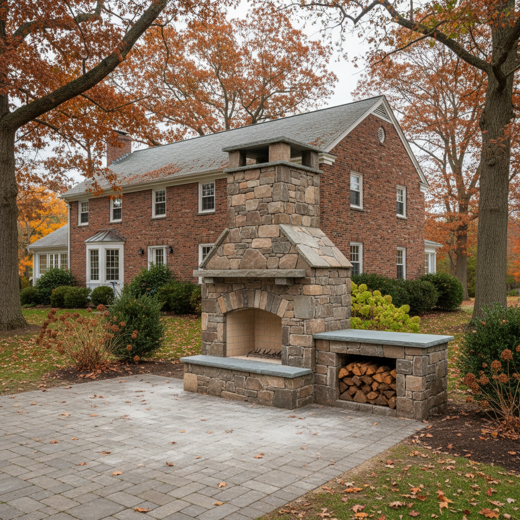 Completed fireplace construction work at a residential property in Brookline, MA