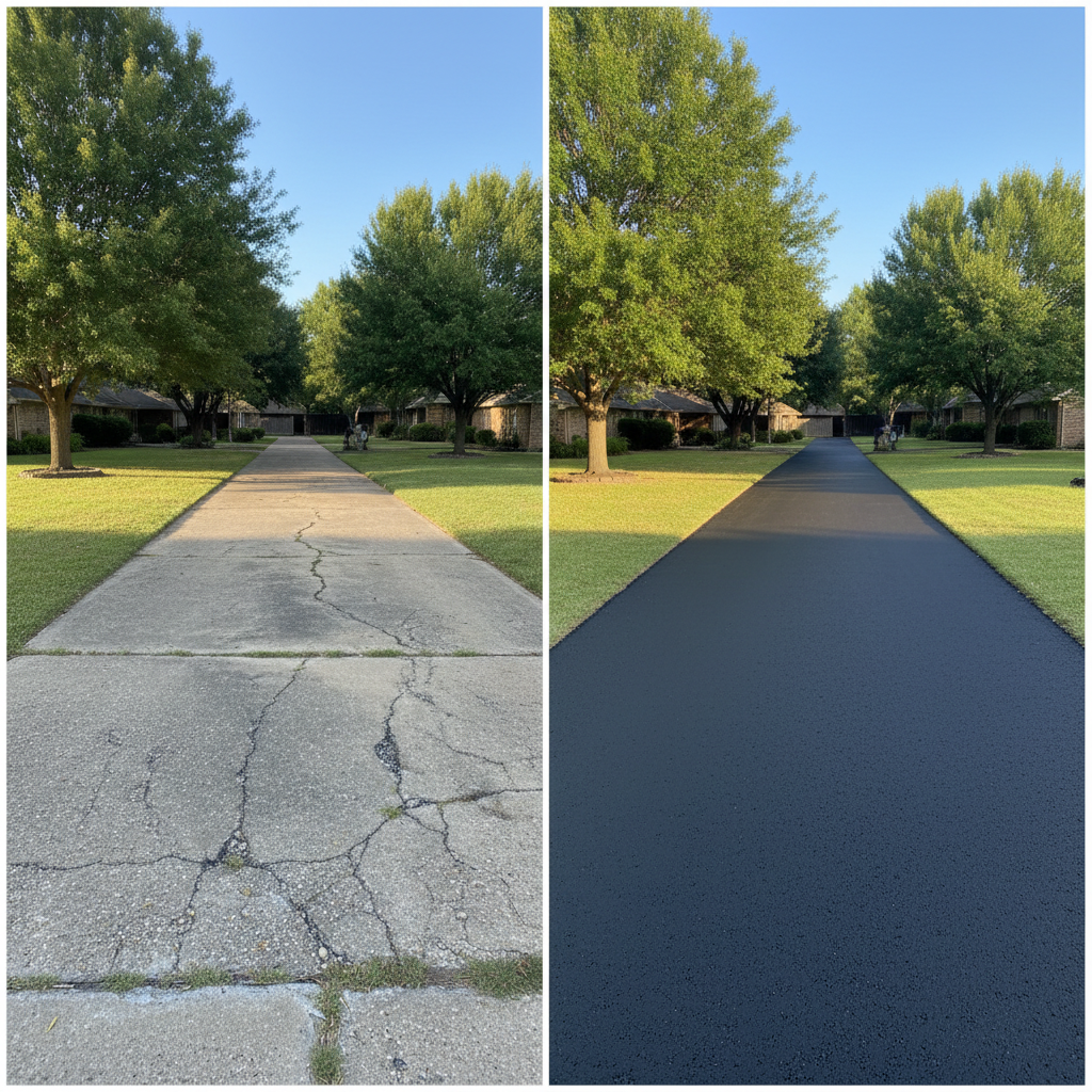Completed driveway paving work at a residential property in Houston, TX
