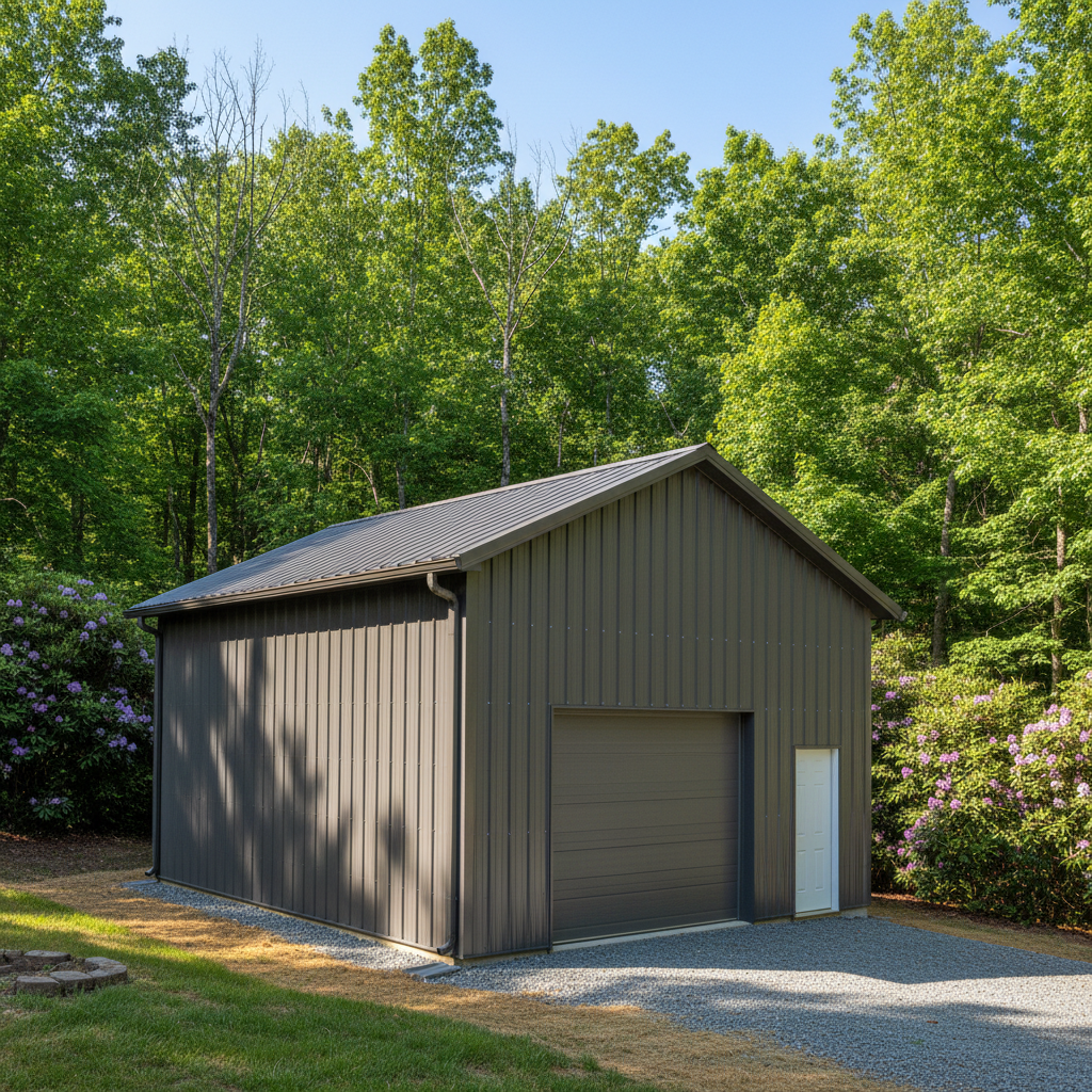 Completed metal building installation work at a residential property in Asheville, NC