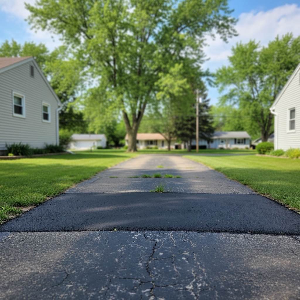 Completed asphalt patching work at a residential property in Sun Prairie, WI
