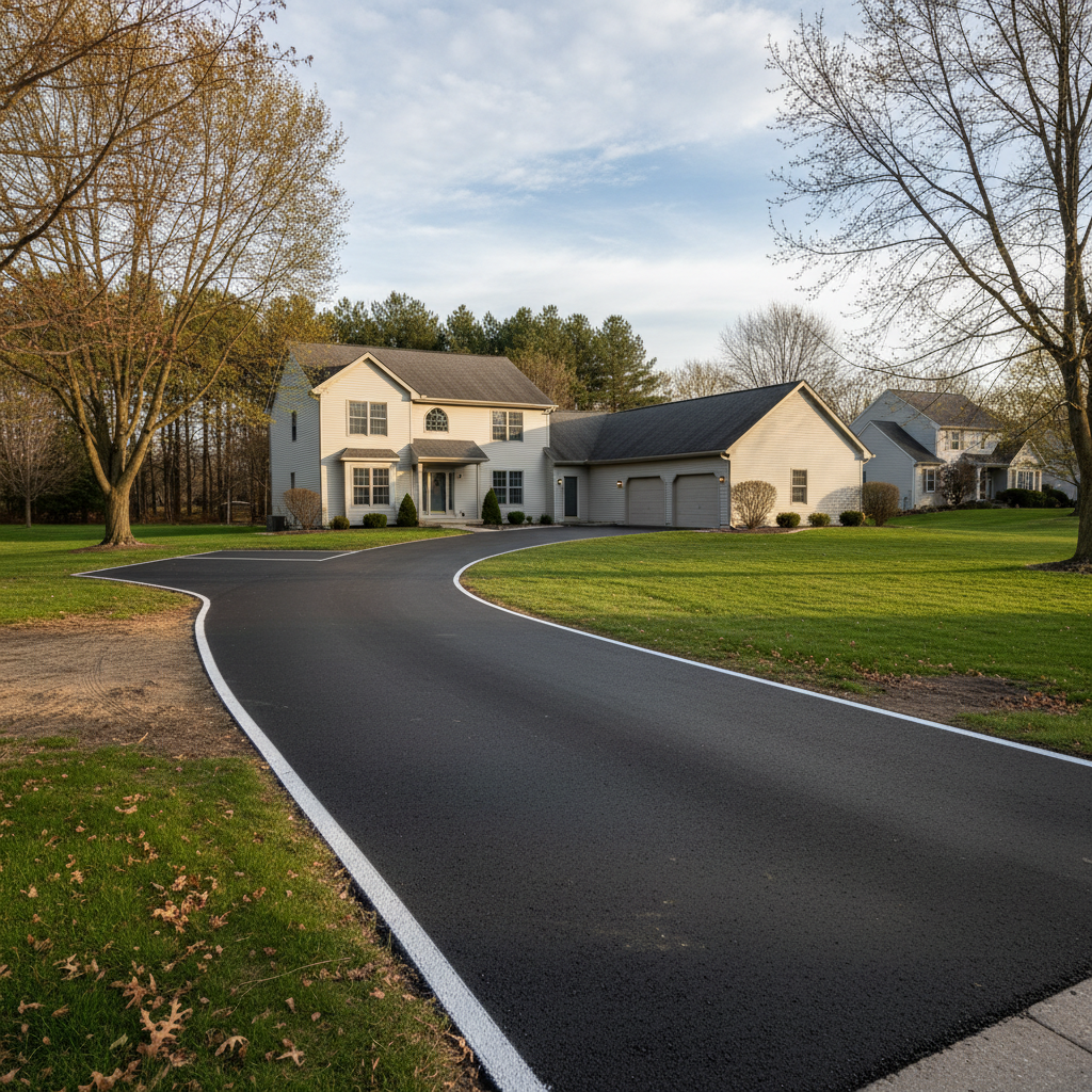 Completed asphalt striping work at a residential property in Fitchburg, WI