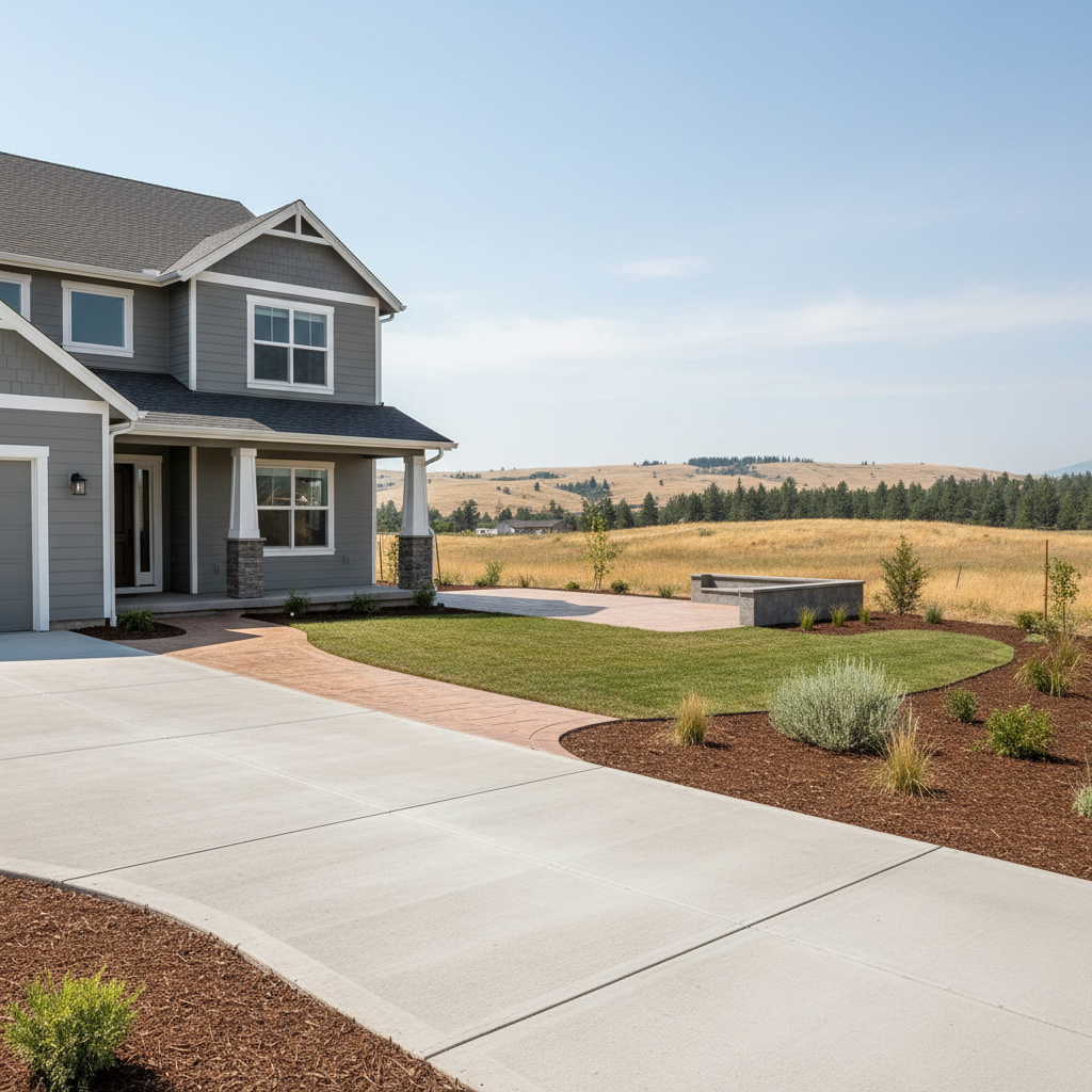 Completed concrete installation work at a residential property in Ephrata, WA