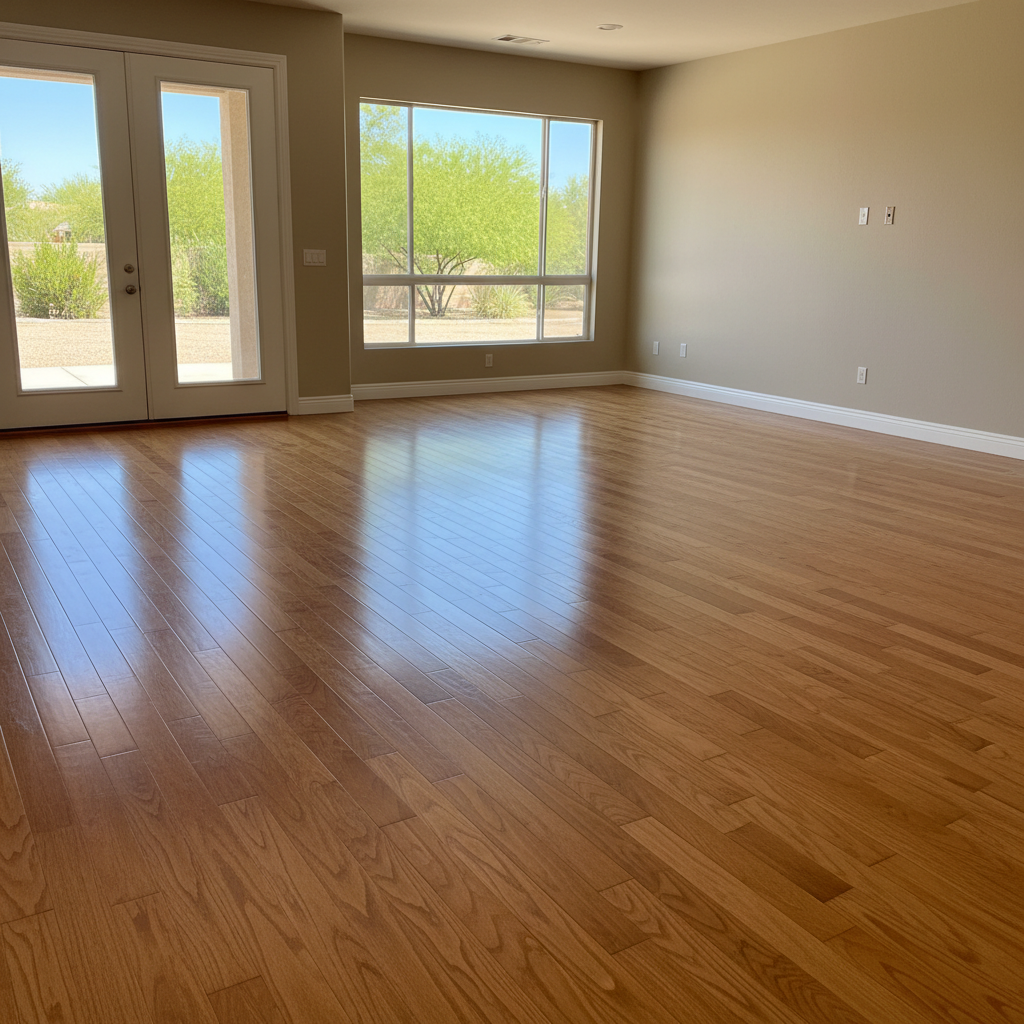Completed hardwood floor water damage restoration work at a residential property in Queen Creek, AZ