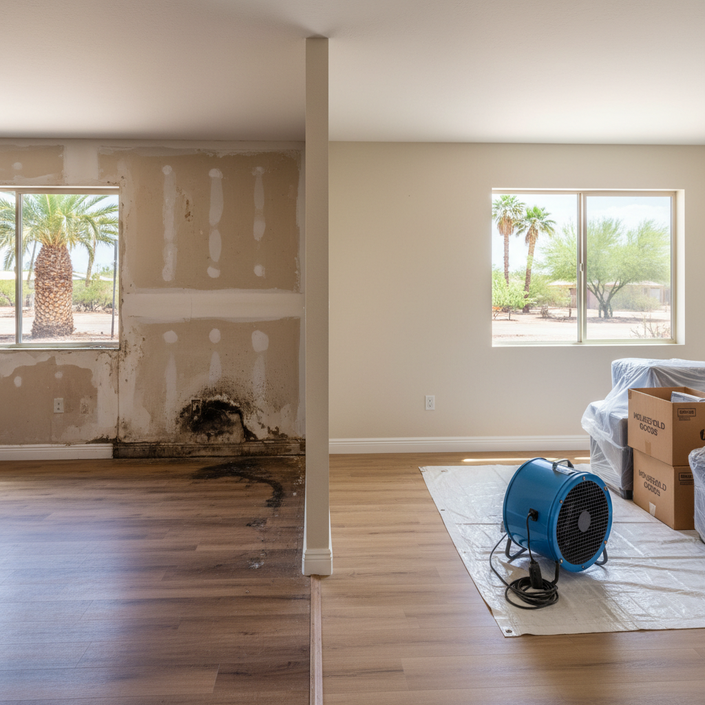 Completed content pack-out and restoration work at a residential property in Gila Bend, AZ