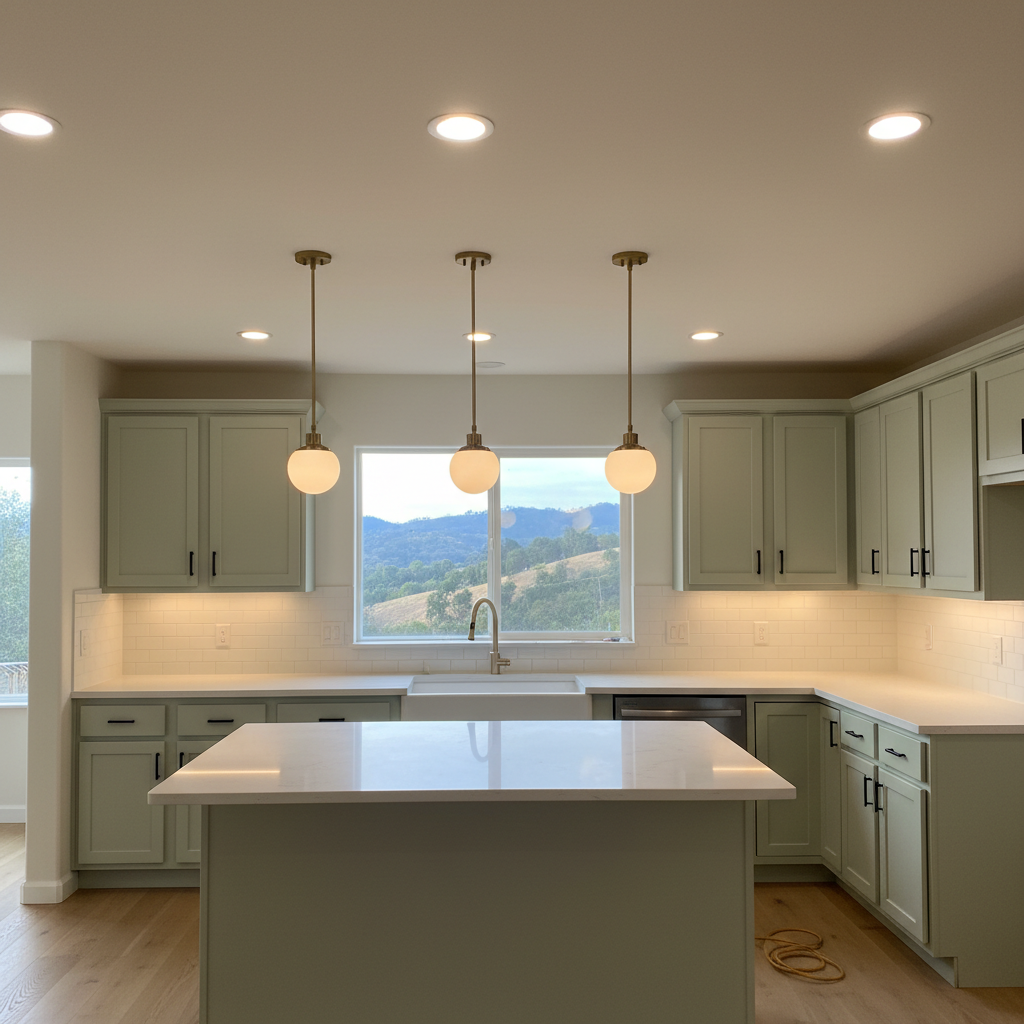Completed kitchen lighting work at a residential property in Pasadena, CA
