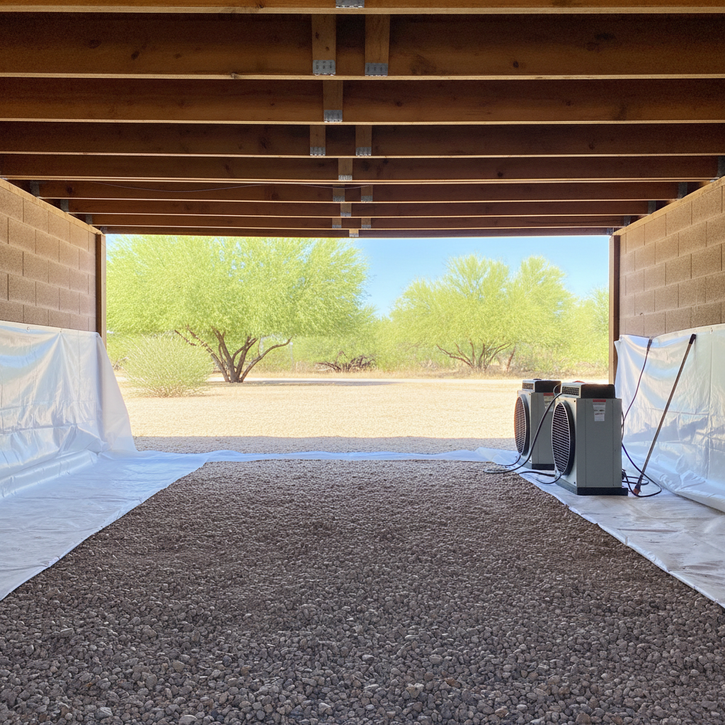 Completed crawl space water removal work at a residential property in Luke Air Force Base, AZ
