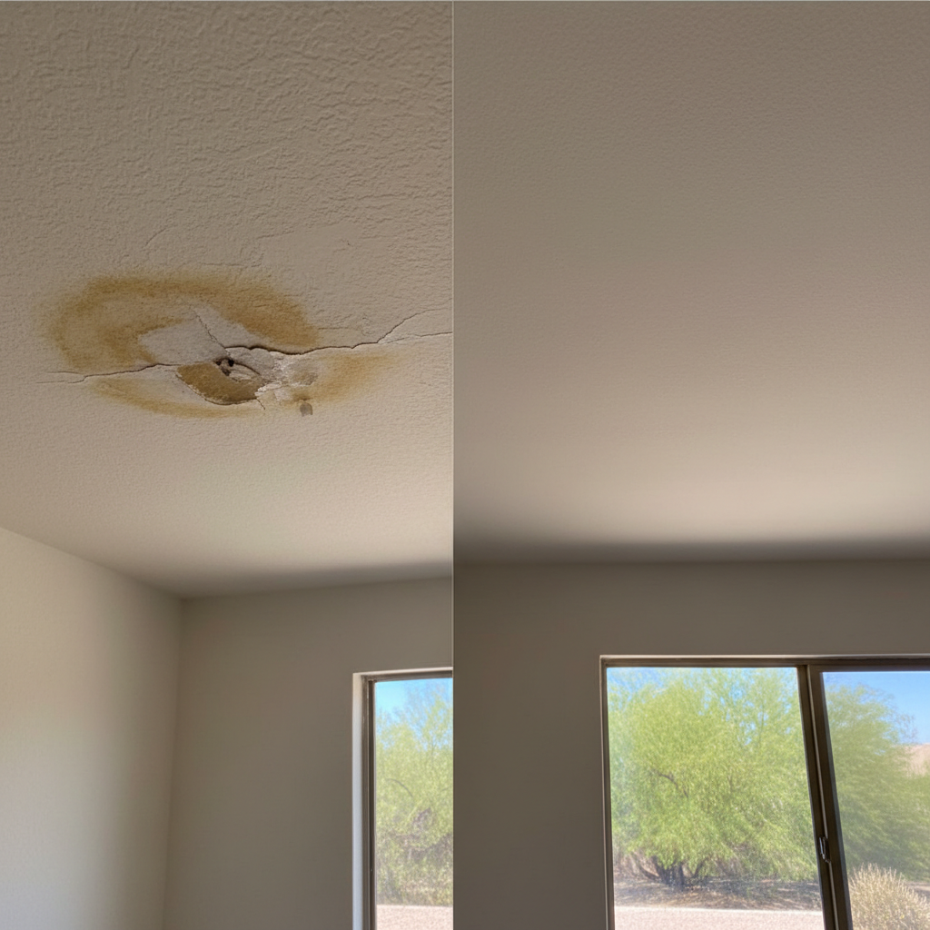 Completed ceiling water damage repair work at a residential property in Maricopa, AZ