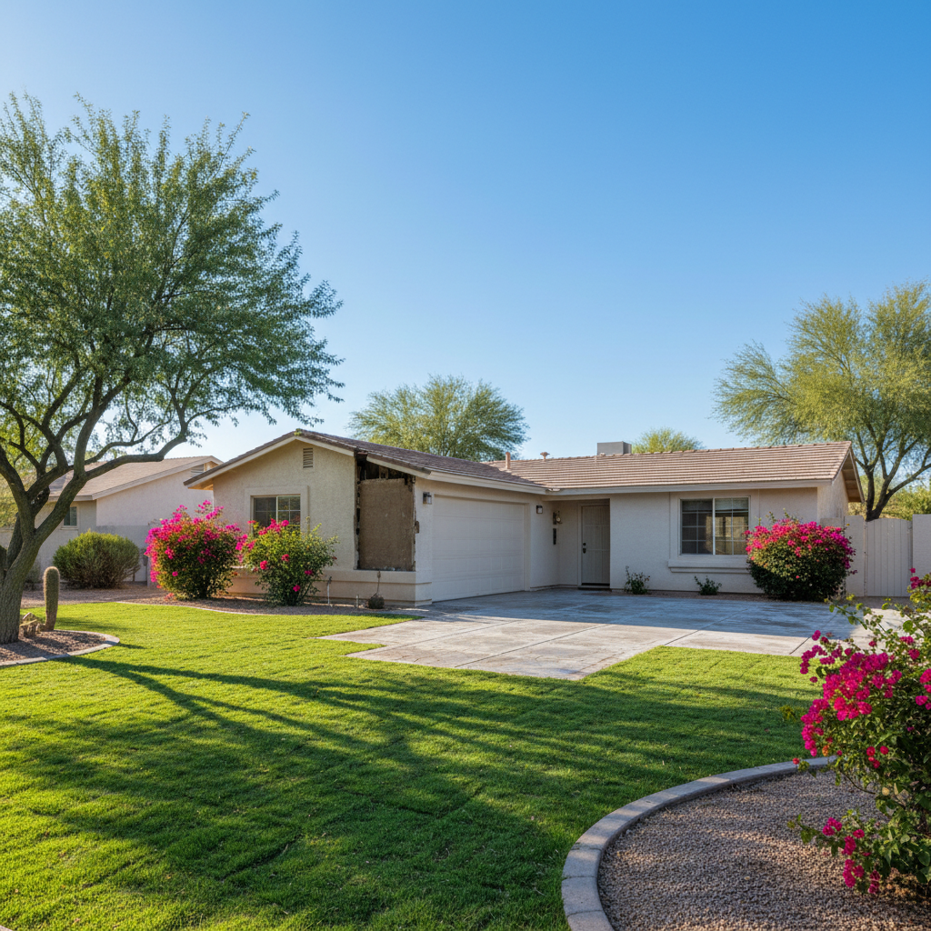Completed storm damage restoration work at a residential property in Paradise Valley, AZ