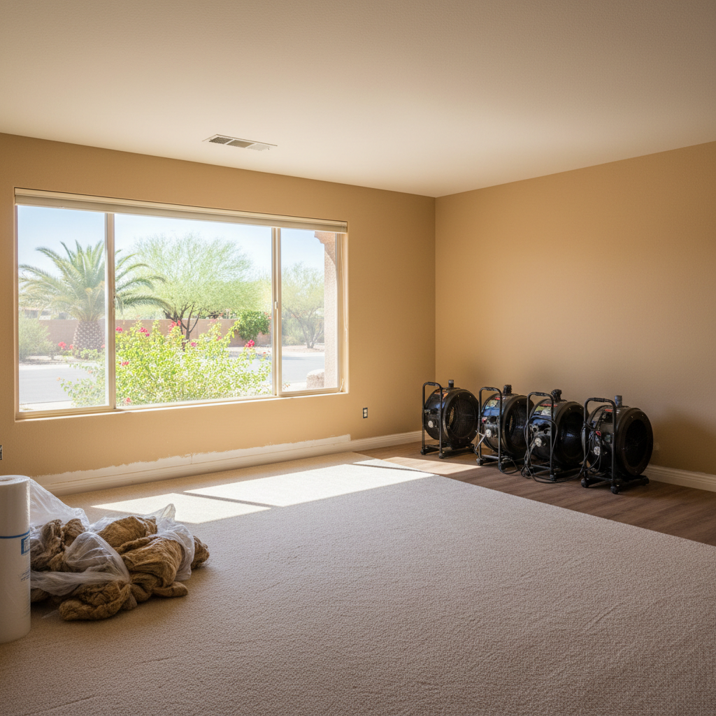 Completed water damage-related cleanup & repair work at a residential property in Wickenburg, AZ