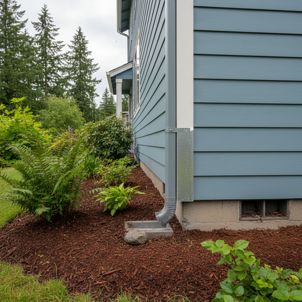 Completed downspout repair work at a residential property in Kirkland, WA