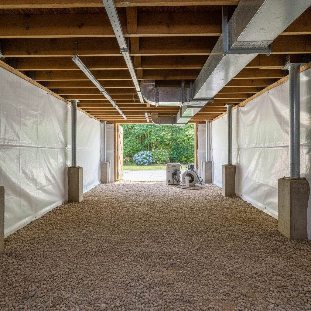 Completed crawl space water removal work at a residential property in Clarkdale, GA
