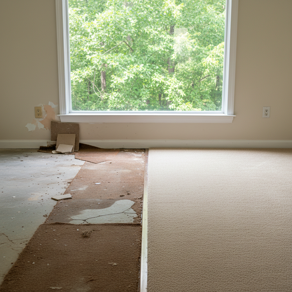 Completed carpet water damage restoration work at a residential property in Grayson, GA