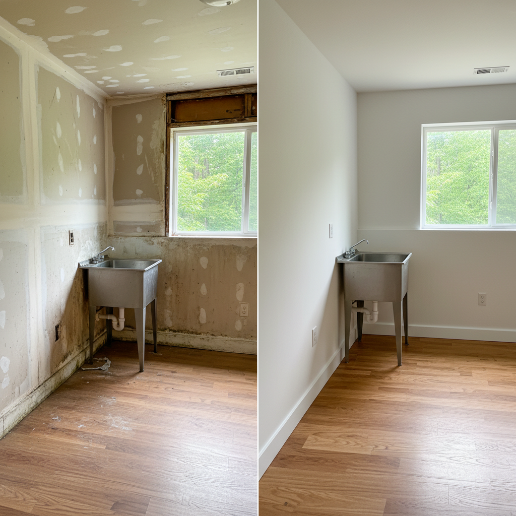 Completed flood damage restoration work at a residential property in Snellville, GA