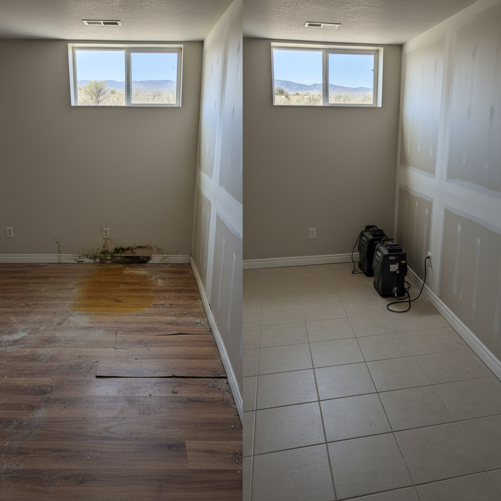 Completed basement water removal work at a residential property in Middleton, ID