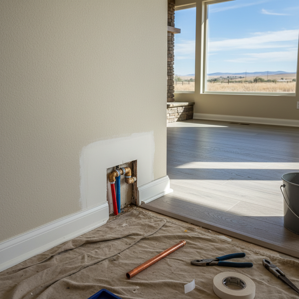 Completed burst pipe repair and cleanup work at a residential property in Notus, ID