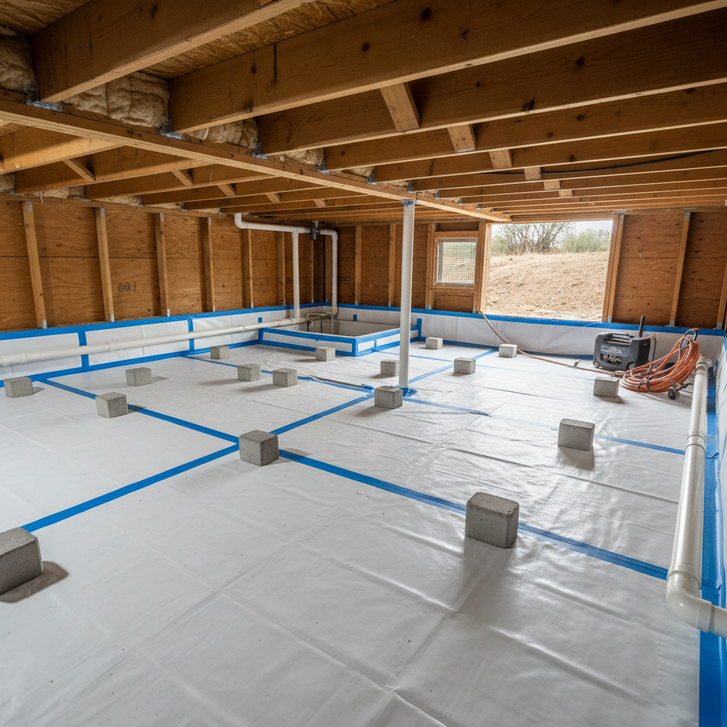 Completed crawl space water removal work at a residential property in Wilder, ID