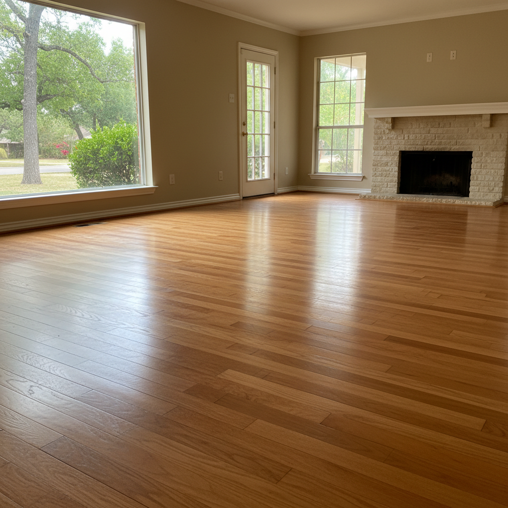 Completed hardwood floor water damage restoration work at a residential property in Adkins, TX