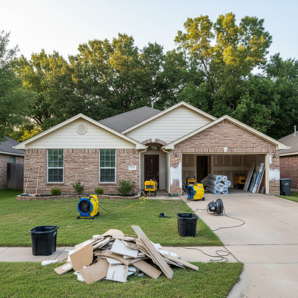 Completed emergency water cleanup work at a residential property in Celina, TX