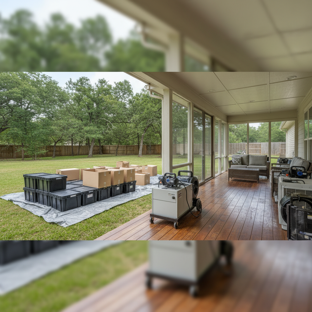 Completed content pack-out and restoration work at a residential property in Buda, TX