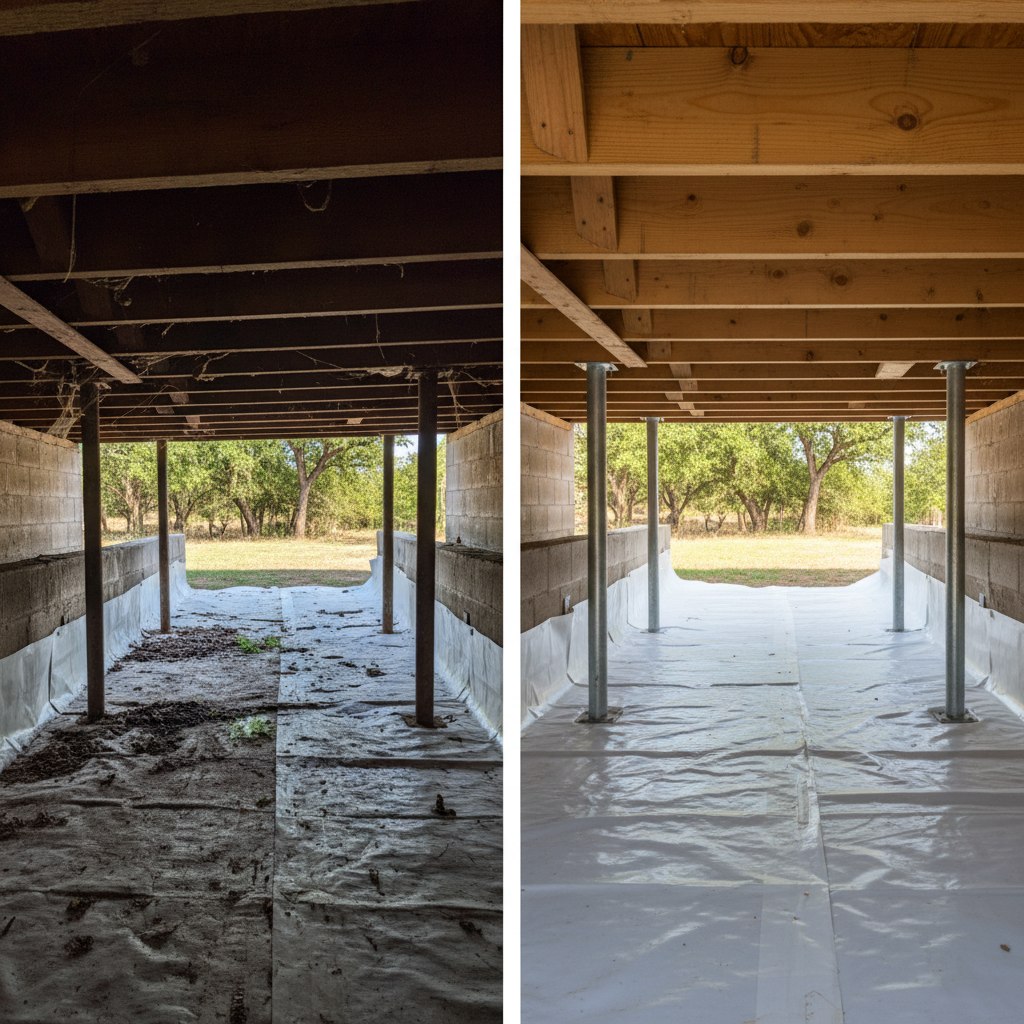Completed crawl space water removal work at a residential property in Elmendorf, TX