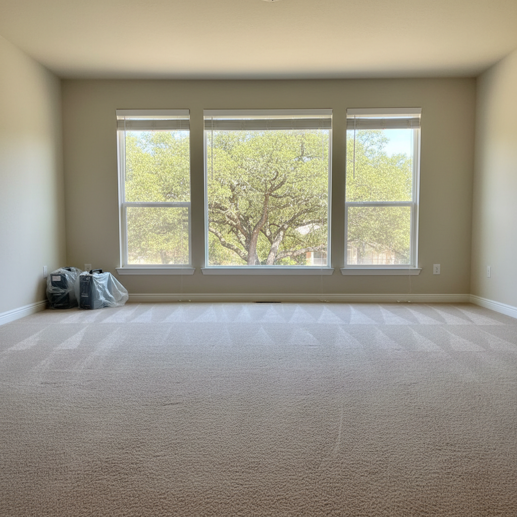 Completed carpet water damage restoration work at a residential property in Fate, TX