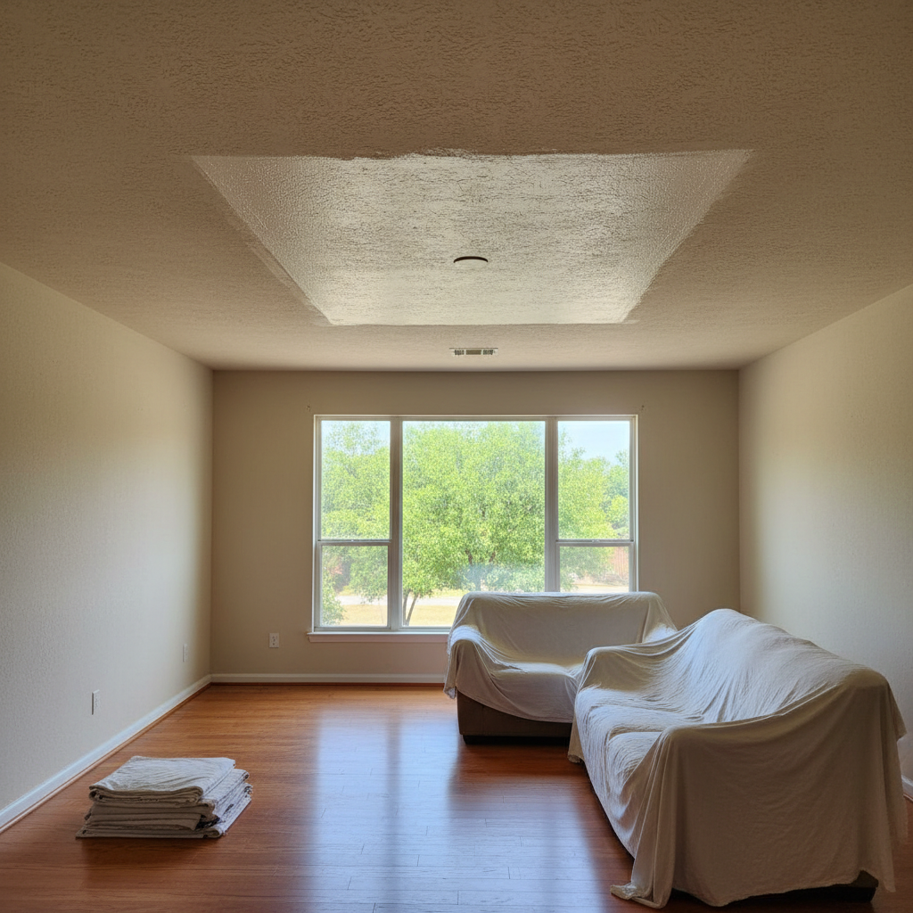 Completed ceiling water damage repair work at a residential property in Melissa, TX