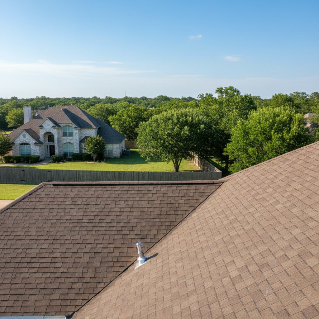 Completed roof leak water damage repair work at a residential property in Pottsboro, TX
