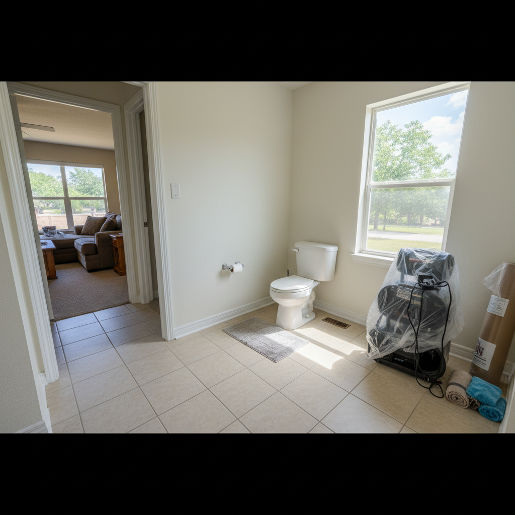 Completed toilet overflow cleanup work at a residential property in Universal City, TX