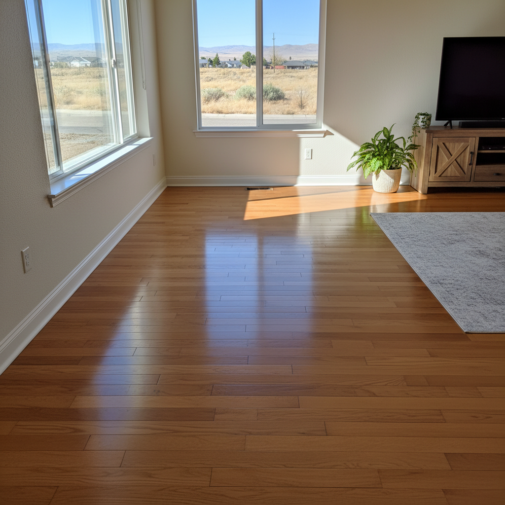 Completed hardwood floor water damage restoration work at a residential property in South Jordan, UT