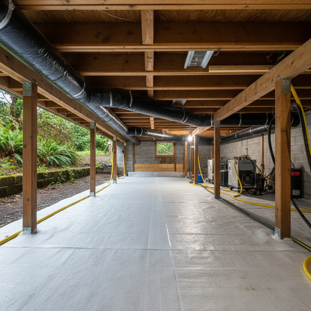 Completed crawl space water removal work at a residential property in Kent, WA