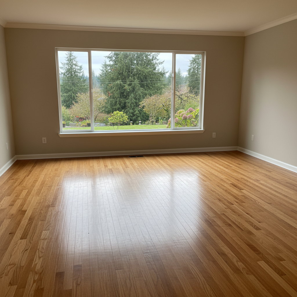 Completed hardwood floor water damage restoration work at a residential property in Lacey, WA