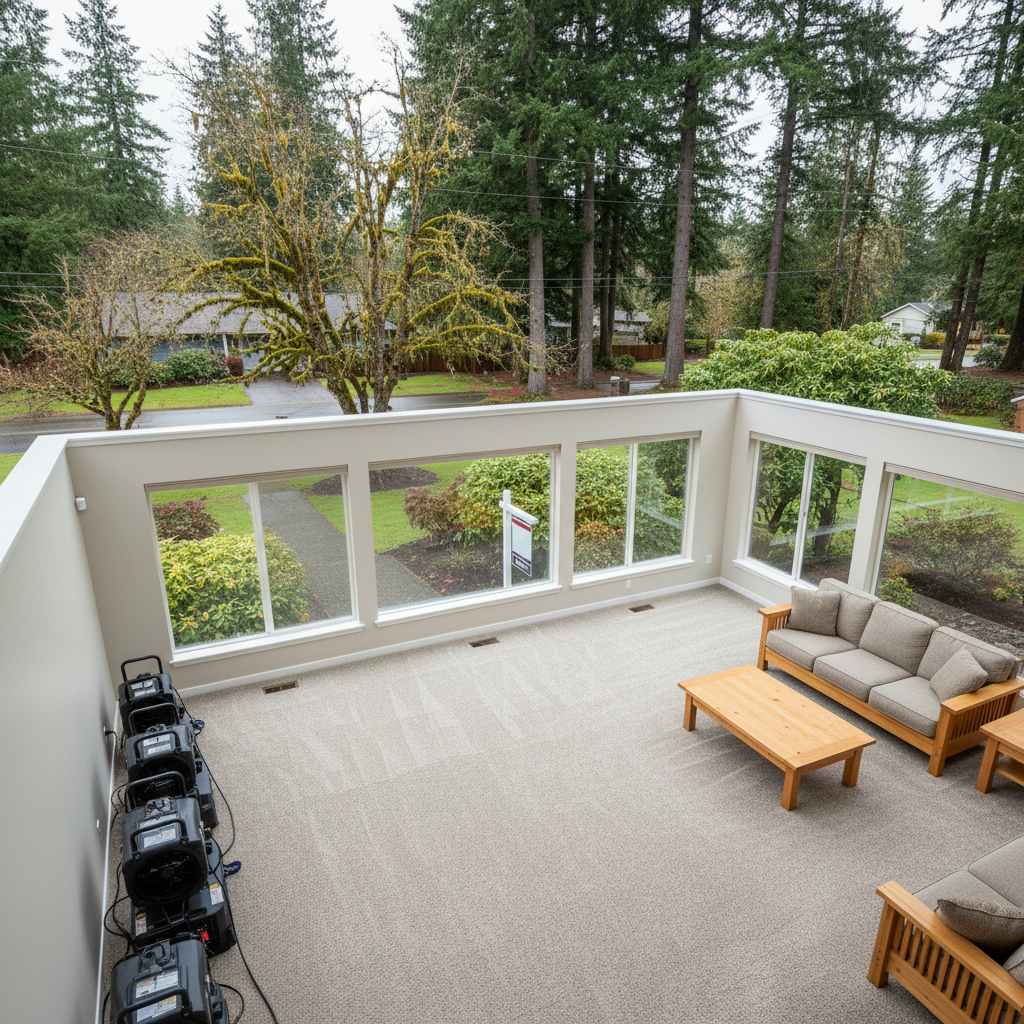 Completed carpet water damage restoration work at a residential property in Lake Stevens, WA