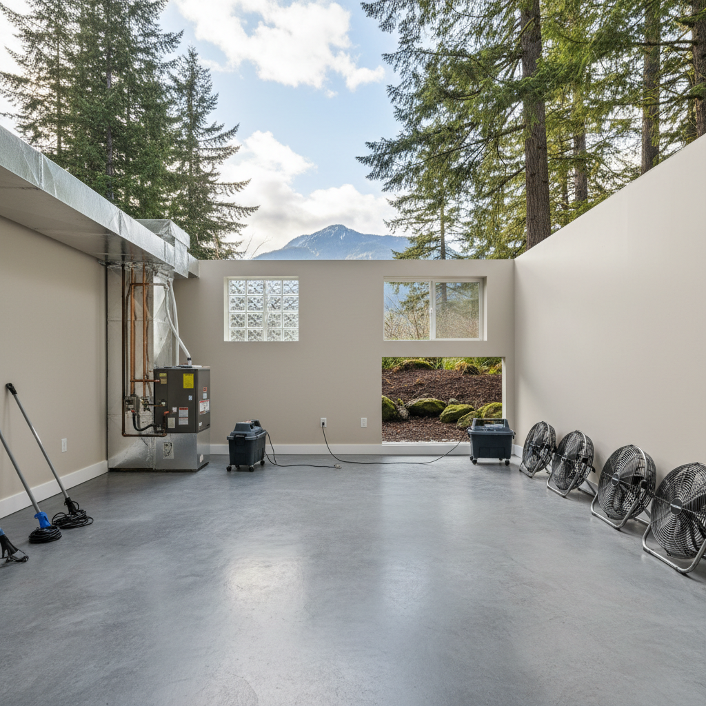 Completed basement water removal work at a residential property in Skykomish, WA