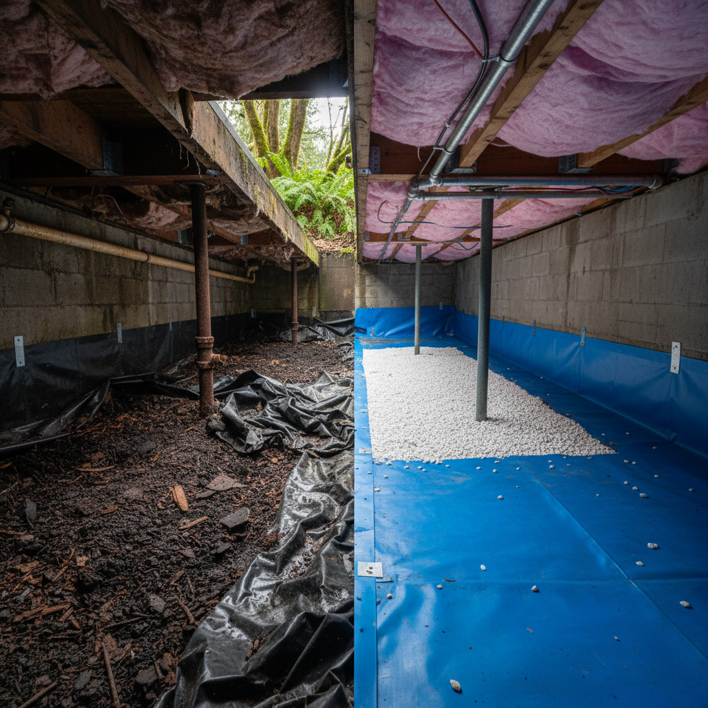 Completed crawl space water removal work at a residential property in Sultan, WA