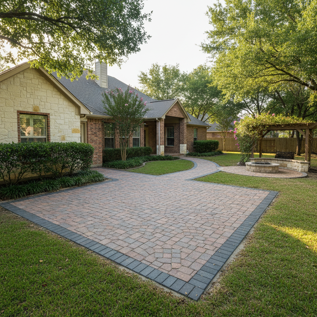 Completed paver installation work at a residential property in Katy, TX